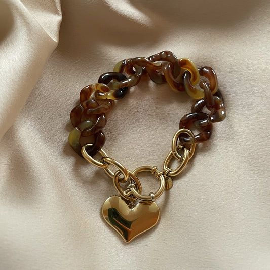 Bracelet écailles de tortue pendentif coeur